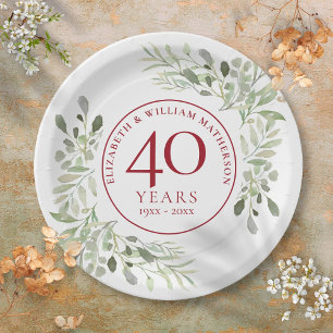 Assiettes En Carton Noces d'aquarelle 40 ans de mariage