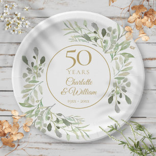 Assiettes En Carton Noces d'or aquarelle de verdure