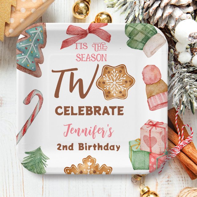 Assiettes En Carton Noël 2e anniversaire Fête d'hiver rose fille (Créateur téléchargé)