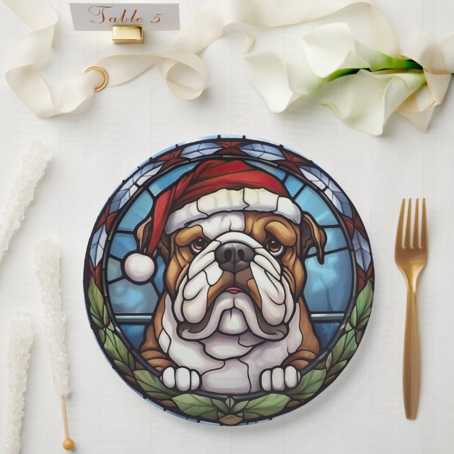 Assiettes En Carton Noël à Bulldog en verre tendu (Mariage)