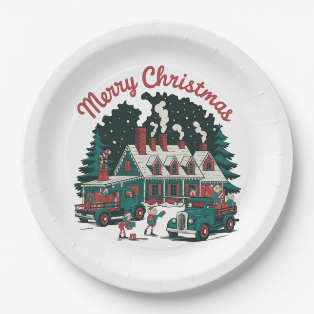 Assiettes En Carton Noël à la vintage (Devant)