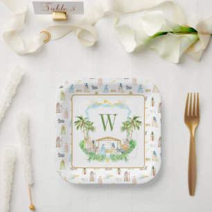 Assiettes En Carton Noël à l'aquarelle Blason de monogramme de la Nati