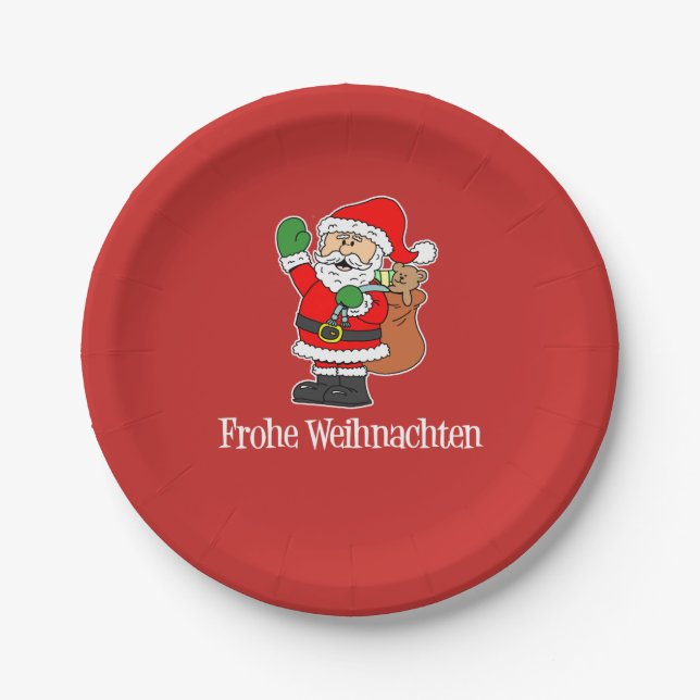 Assiettes En Carton Noël allemand Père Noël de Frohe Weihnachten (Devant)