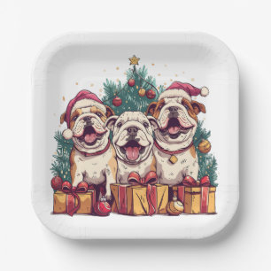Assiettes En Carton Noël Anglais Chien de Chien De Fer Chapeau