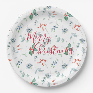 Assiettes En Carton Noël Aquarelle Florale Joyeux Noël