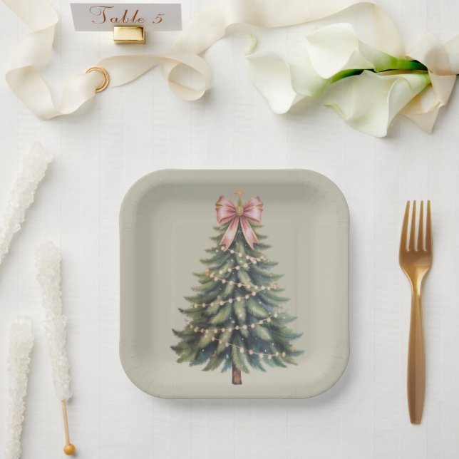Assiettes En Carton Noël Arbre Bow Coquette Xmas (Mariage)