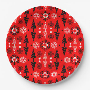 Assiettes En Carton Noël Art Nouveau Rouge Et Noir