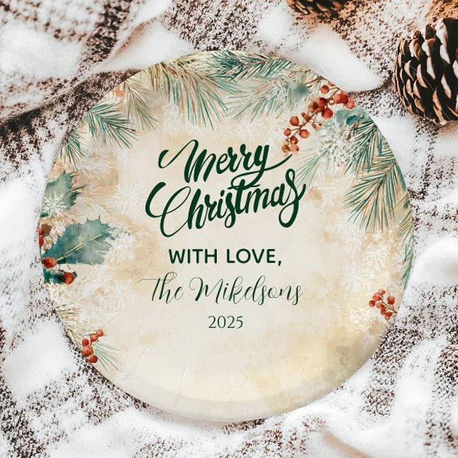 Assiettes En Carton Noël au houx et au pin rustique (Créateur téléchargé)