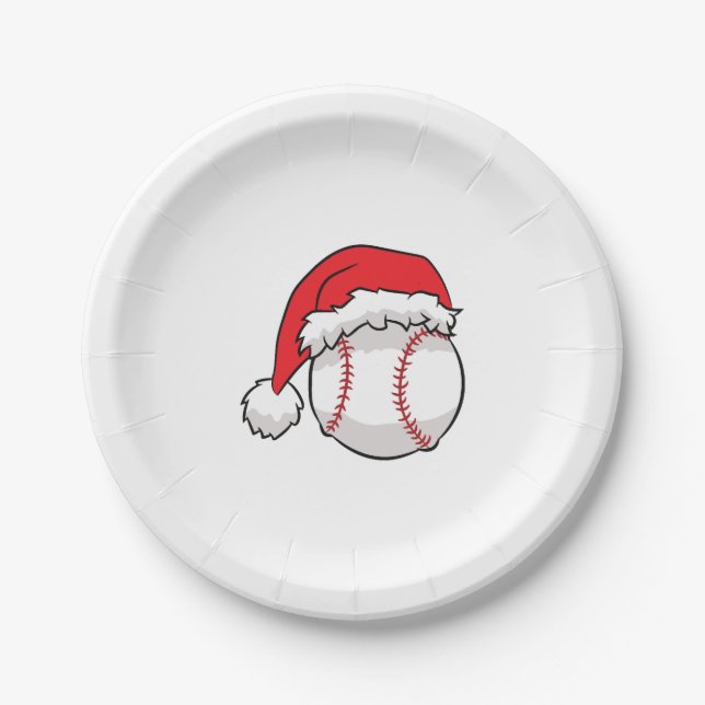 Assiettes En Carton Noël Baseball Santa Hat Baseball Noël (Devant)