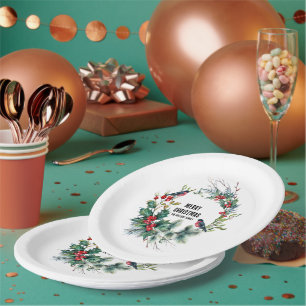 Assiettes En Carton Noël Berries Wreath Joyeux Noël Typographie