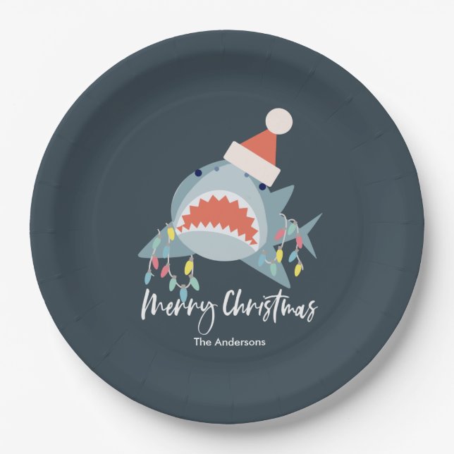 Assiettes En Carton Noël bleu du requin Noël (Devant)