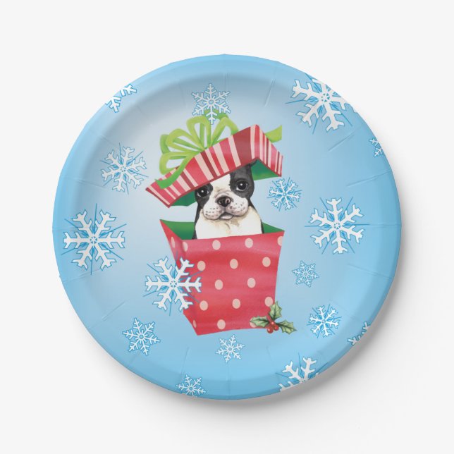 Assiettes En Carton Noël Boston Terrier (Devant)
