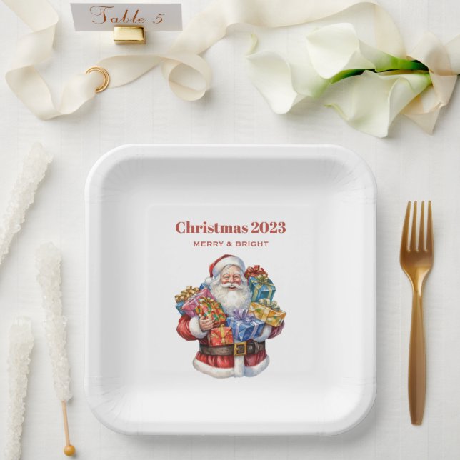 Assiettes En Carton Noël classique de Jolly Santa Claus (Mariage)