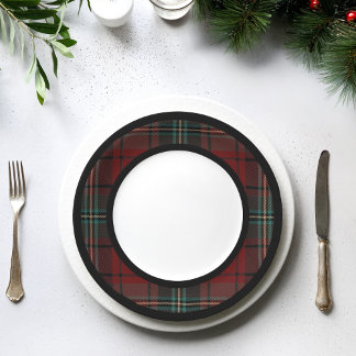 Assiettes En Carton Noël classique Rouge Vintage - Bande Plaid