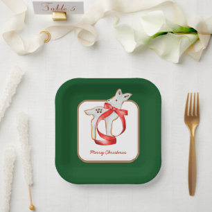 Assiettes En Carton Noel Cookie Reindeer Red Ribbon personnalisable