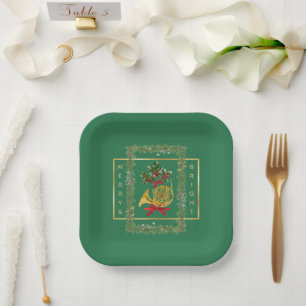 Assiettes En Carton Noël cor d'harmonie vert élégant