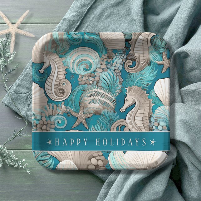 Assiettes En Carton Noël côtier Bold Motif hippocampe #4 ID1009 (Créateur téléchargé)