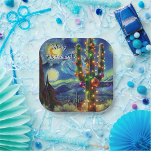 Assiettes En Carton Noël dans le désert Saguaro Cactus Magnet