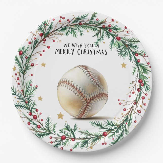 Assiettes En Carton Noël de baseball (Devant)