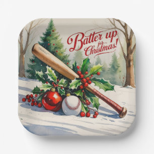 Assiettes En Carton Noël de baseball "Batte Up for Christmas !"