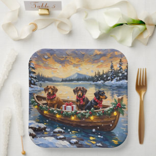 Assiettes En Carton Noël de Bateau de Dachshund Fêtes