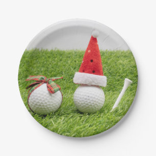 Assiettes En Carton Noël de golf avec balles de golf et chapeaux de Sa