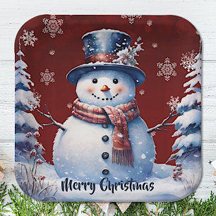 Assiettes En Carton Noël de la forêt d'hiver Red