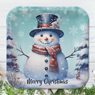 Assiettes En Carton Noël de la forêt d'hiver Sarcelle