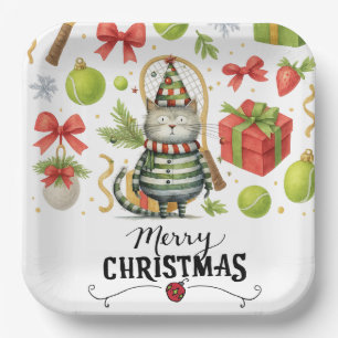 Assiettes En Carton Noël de tennis pour le joueur qui aime Chat