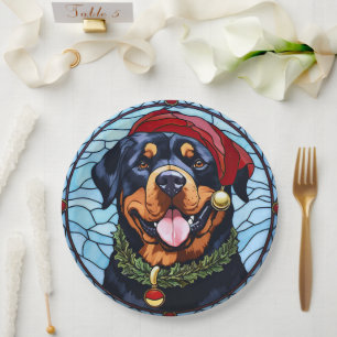 Assiettes En Carton Noel de verre tendu Rottweiler