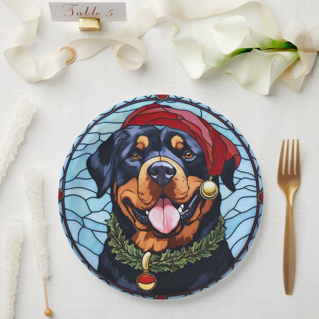 Assiettes En Carton Noel de verre tendu Rottweiler (Mariage)