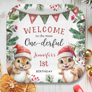 Assiettes En Carton Noël d'écureuil 1er anniversaire Hiver Onederland
