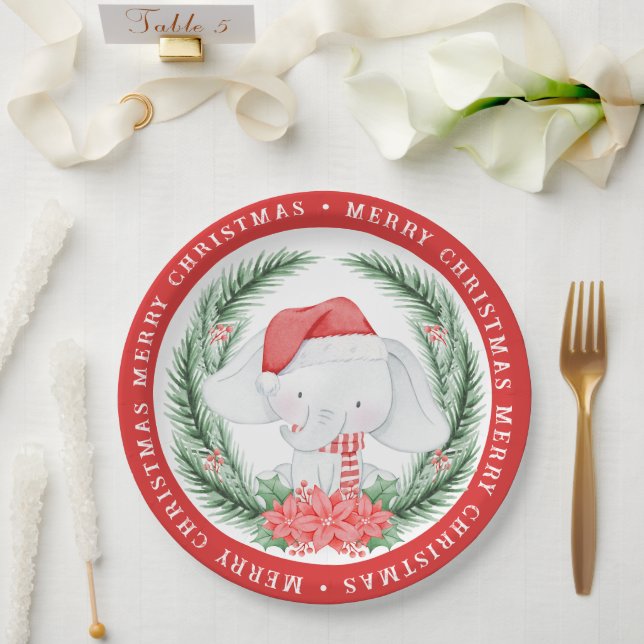 Assiettes En Carton Noël des éléphants blancs (Mariage)