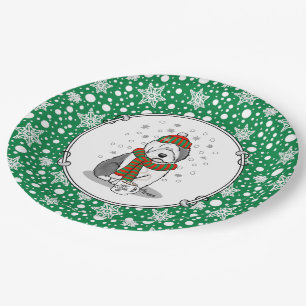 Assiettes En Carton Noël d'hiver Vieux anglais Chien de mouton gris 1 