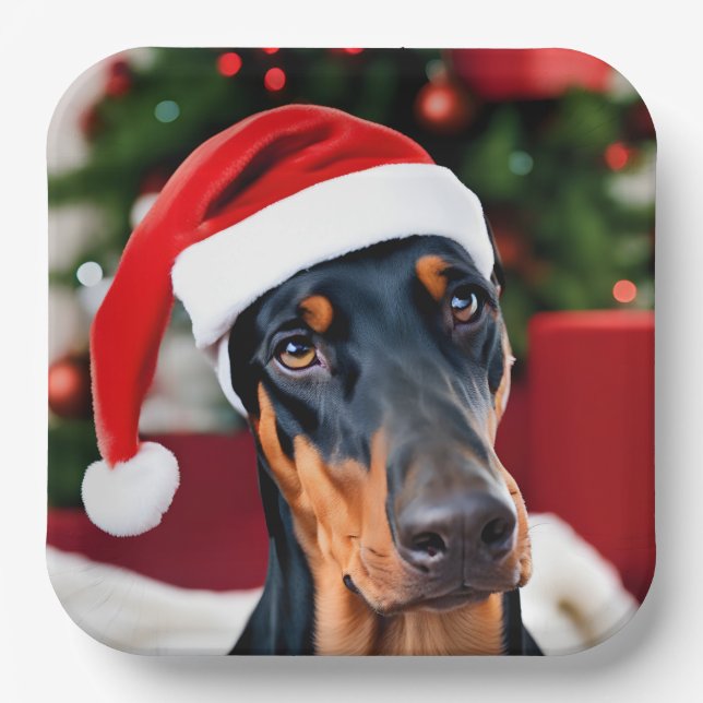 Assiettes En Carton Noël Doberman (Recto)