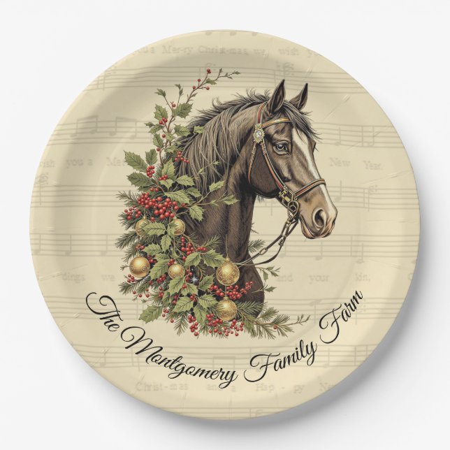 Assiettes En Carton Noël du cheval vintage (Devant)