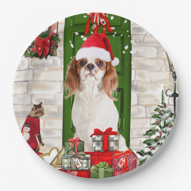 Assiettes En Carton Noël du chien Cavalier King (Devant)