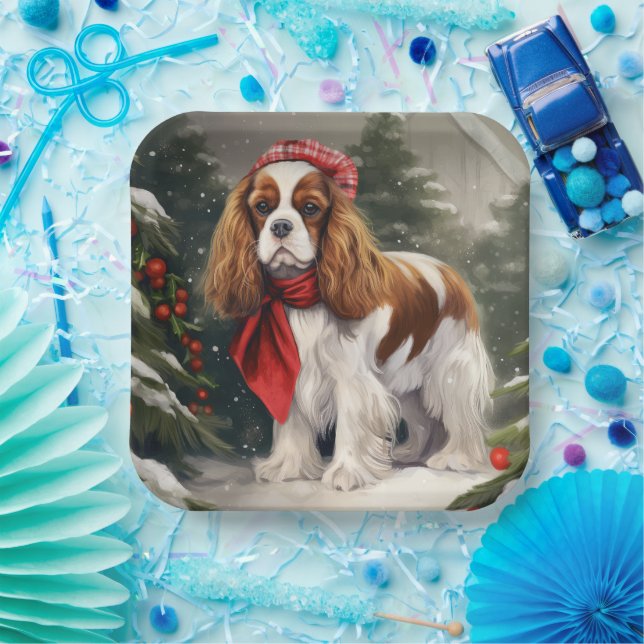 Assiettes En Carton Noël du chien espagnol Cavalier King Charles (Fête)
