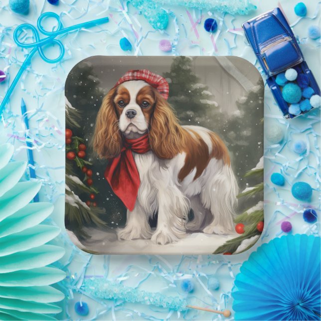 Assiettes En Carton Noël du chien espagnol Cavalier King Charles (Fête)