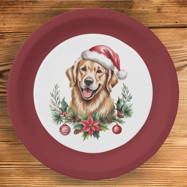 Assiettes En Carton Noël du joli Golden Retriever (Créateur téléchargé)