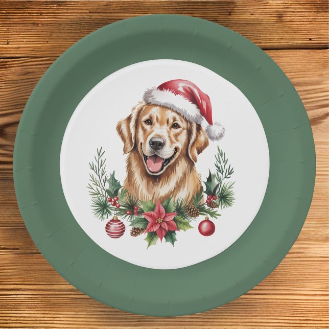 Assiettes En Carton Noël du joli Golden Retriever (Créateur téléchargé)