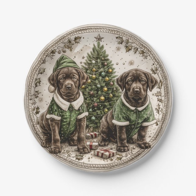 Assiettes En Carton Noel Elf Labrador Retriever Puppy (Devant)
