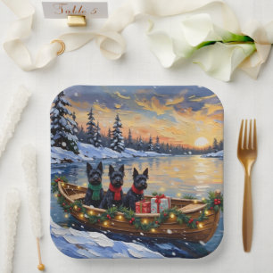Assiettes En Carton Noël en bateau avec un Scottish Terrier