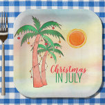 Assiettes En Carton Noël en juillet Fête des Palmiers<br><div class="desc">Fêtons Noël en juillet avec un barbecue ou une fête ! Famille Invitation et amis à votre fête de Noël et décorez-la avec ces plaques en papier style île avec des palmiers dessinés à la main et décorés de lumières sur un arrière - plan aquarelle. Parce que nous créons notre...</div>