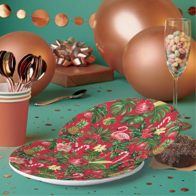 Assiettes En Carton Noël en juillet Motif tropical (Multi)