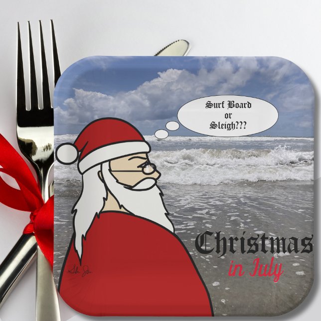 Assiettes En Carton Noël en juillet Surf Père Noël (Créateur téléchargé)