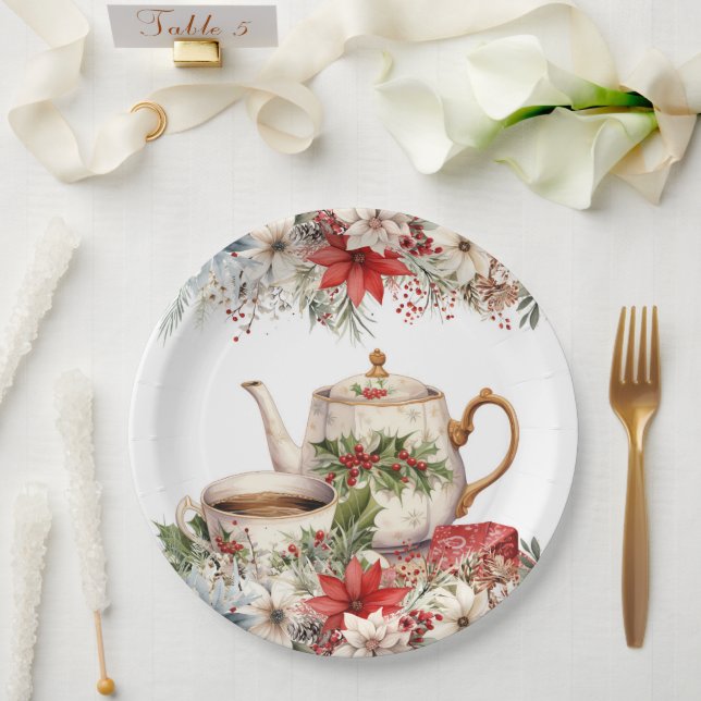 Assiettes En Carton Noël Floral Tea Fête (Mariage)