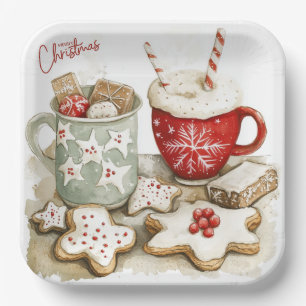 Assiettes En Carton Noël Gingerbread cookies et chocolat chaud