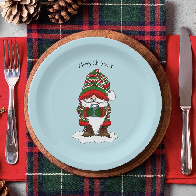 Assiettes En Carton Noël Gnome Rouge Vert mite (Créateur téléchargé)
