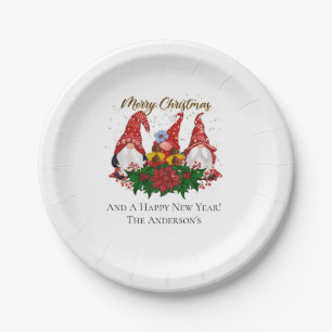 Assiettes En Carton Noël Gnomes Poinsettia Whimsical Woodland